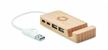 Logo trade promotional gifts picture of: Bamboo USB 4 ports hub