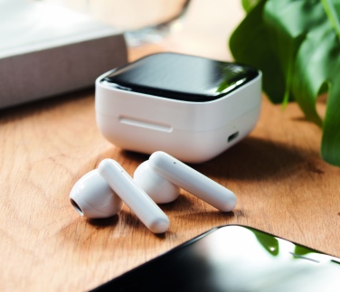 Logo trade promotional item photo of: TWS earbuds with solar charger