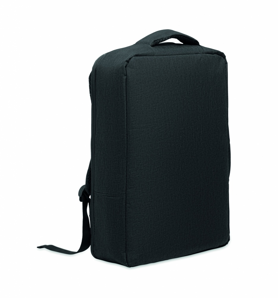 Logo trade promotional gifts image of: A safe 15-inch laptop backpack made of 300D RPET with a 210D RPET lining and customizable printing.