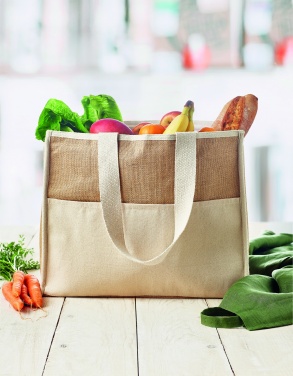 Logo trade promotional giveaway photo of: Jute and canvas cooler bag