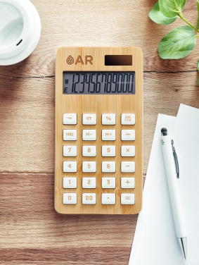 Logo trade promotional giveaways image of: 12 digit bamboo calculator