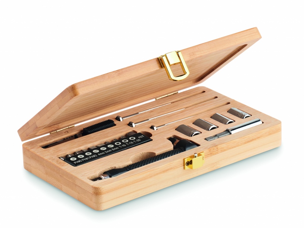 Logotrade promotional merchandise photo of: 21 pcs tool set in bamboo case