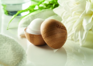 Logotrade promotional gift image of: Lip balm in round bamboo case