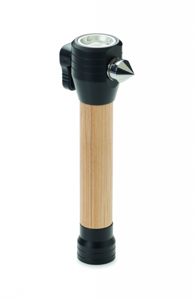 Logo trade advertising product photo of: 3-in-1 bamboo flashlight with an emergency hammer and seatbelt cutter