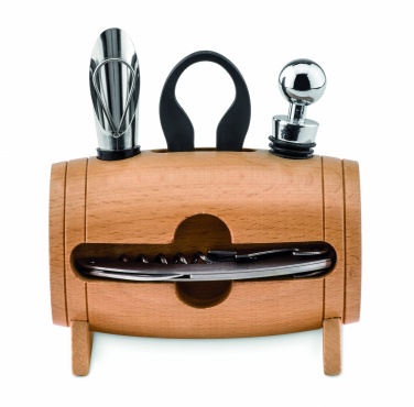 Logo trade promotional items picture of: 4 pcs wine set in wooden stand