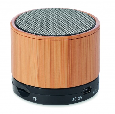 Logo trade promotional merchandise image of: Round Bamboo wireless speaker