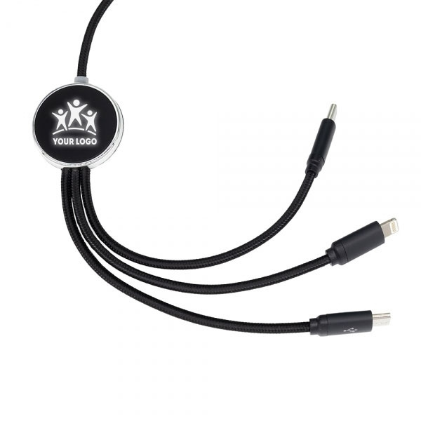 Logotrade promotional gift image of: 3in1 long cable with elighted logo for engraving, W201TG