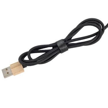Logo trade promotional gifts picture of: 3-in-1 cable with elighted logo in a wooden casing, LH-ZMU06