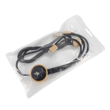 Logotrade corporate gift image of: 3-in-1 cable with elighted logo in a wooden casing, LH-ZMU06