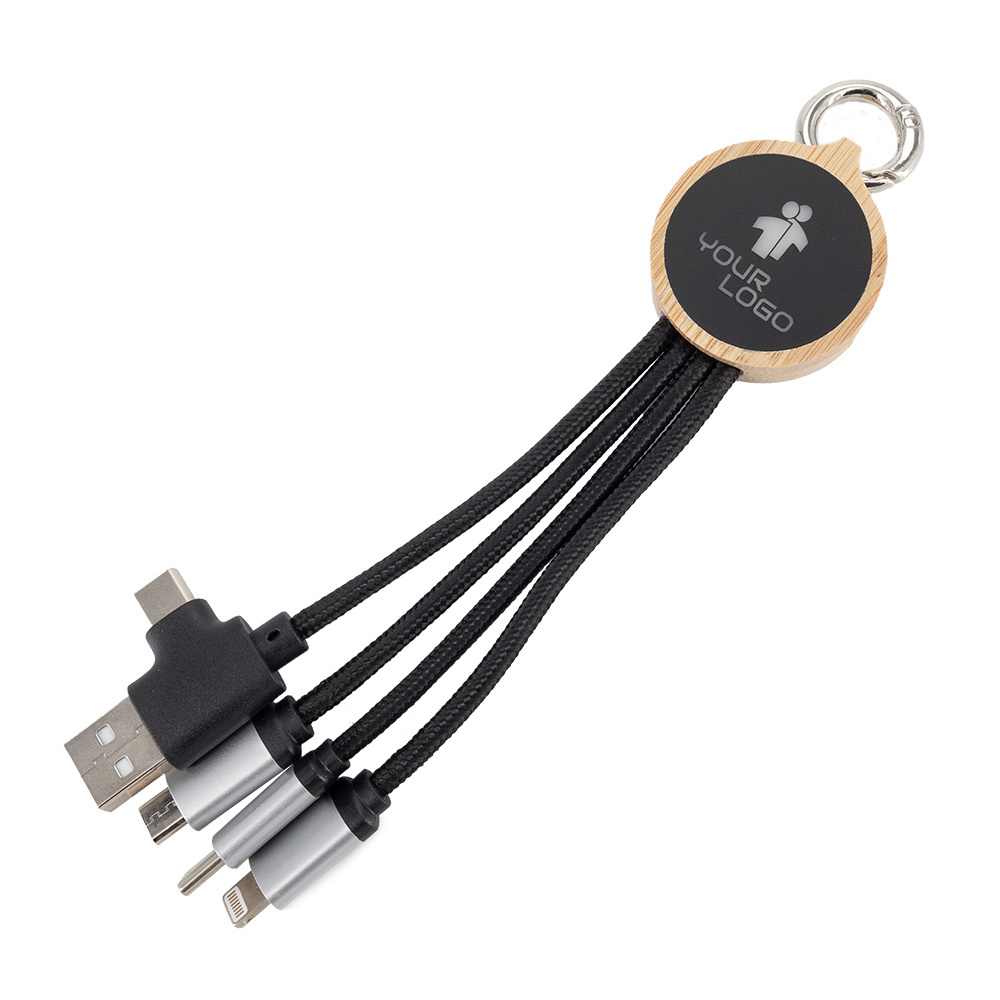 Logotrade promotional item image of: 4-in-1 cable with elighted logo in a wooden casing, LH-ZMU05