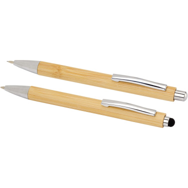 Logotrade promotional giveaway picture of: Oblys bamboo ballpoint pen and mechanical pencil set (black ink)