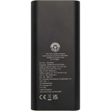 Logo trade advertising products image of: Acamar 20.000 mAh 70W recycled aluminium laptop power bank