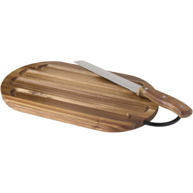 Logo trade promotional gift photo of: Prestige acacia wood chopping board with bread knife