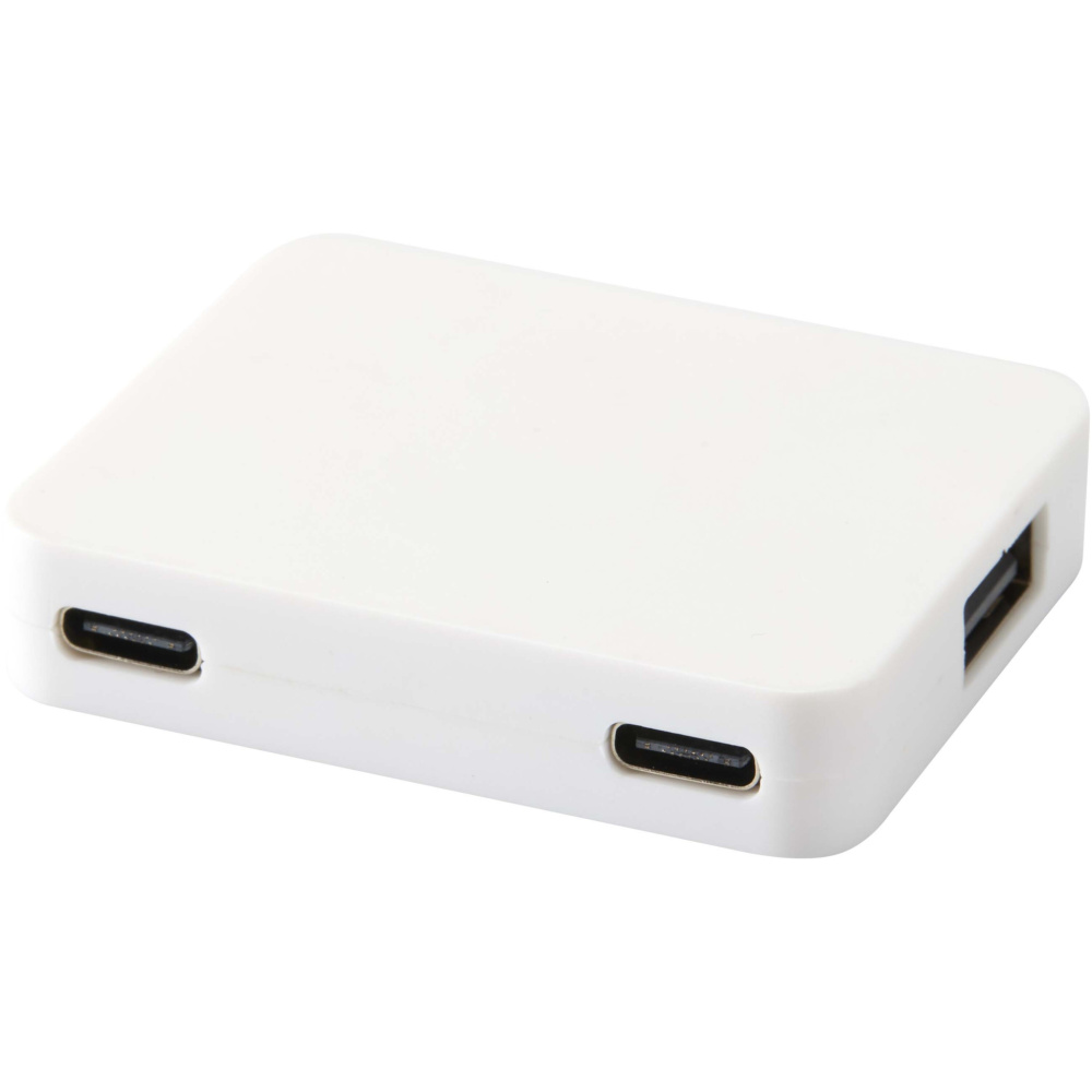 Logo trade advertising products image of: Gaia 4-port USB hub with USB-A and Type-C output and dual input - made from recycled plastic