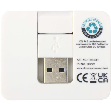 Logo trade corporate gifts picture of: Gaia 4-port USB hub with USB-A and Type-C output and dual input - made from recycled plastic