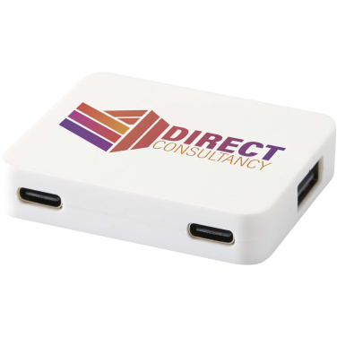 Logo trade promotional giveaway photo of: Gaia 4-port USB hub with USB-A and Type-C output and dual input - made from recycled plastic