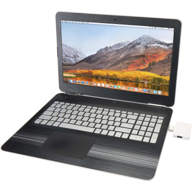 Logo trade promotional giveaways image of: Gaia 4-port USB hub with USB-A and Type-C output and dual input - made from recycled plastic