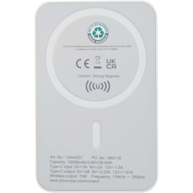 Logotrade advertising product picture of: Acrab 10.000 mAh 15W magnetic wireless power bank with 20W PD - made from recycled plastic