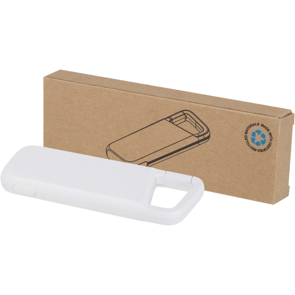 Logotrade promotional merchandise image of: Alkes 5000 mAh 12W recycled plastic water resistant power bank with carabiner
