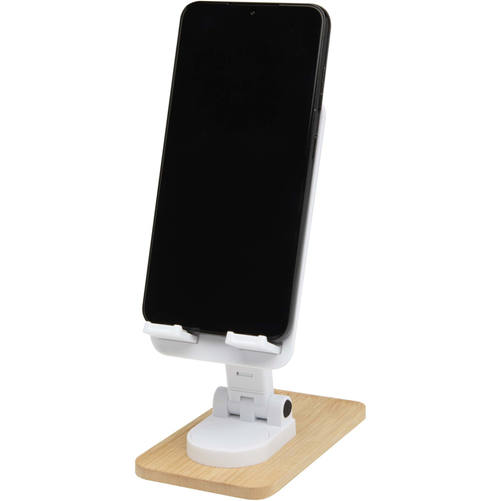 Logo trade promotional item photo of: Alfirk recycled plastic foldeable desk phone stand with bamboo details