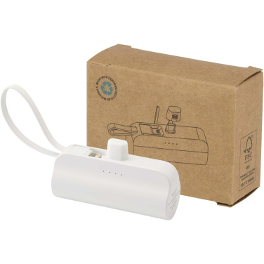 Logo trade promotional giveaways image of: Alnair 5000 mAh 10W recycled plastic Type-C power bank with built-in flip stand and 2-in-1 cable
