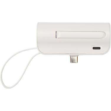 Logotrade advertising products photo of: Alnair 5000 mAh 10W recycled plastic Type-C power bank with built-in flip stand and 2-in-1 cable