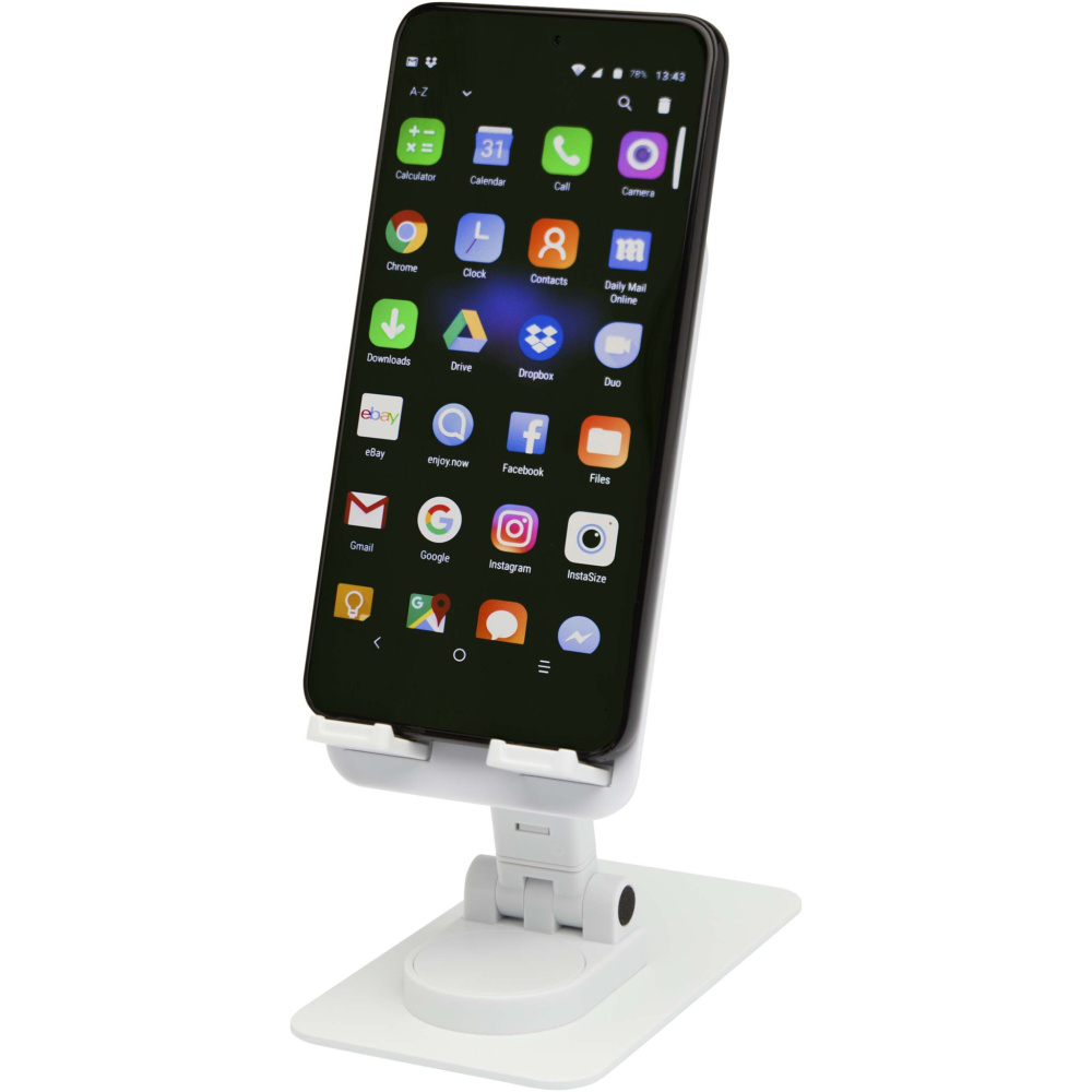 Logo trade advertising product photo of: Alhena recycled plastic foldeable phone holder with metal desk stand