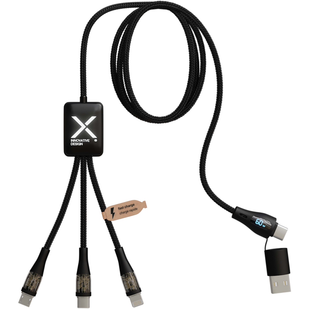 Logo trade promotional merchandise picture of: SCX.design C51 60W 5-in-1 rPET fast charging cable with display