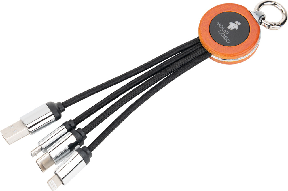 Logo trade promotional merchandise picture of: 4-in-1 cable with elighted logo in a wooden casing