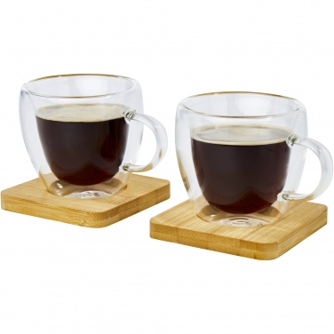 Logo trade firmakingituse pilt: Manti 2-osaline 100 ml topeltseinaga klaasist tass bambusest alusega 