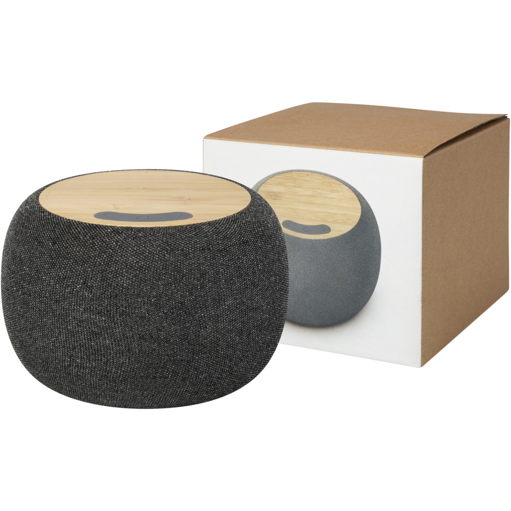 Logo trade meened foto: Ecofiber bambusest/RPET Bluetooth® kõlar ja juhtmevaba laadimisalus