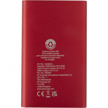 Logo trade meened foto: Pep 4000 mAh Type-C taaskasutatud alumiiniumist akupank 