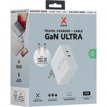 Logo trade firmakingituse pilt: Xtorm XVC2067 GaN Ultra 67W reisilaadija 100W USB-C PD-kaabliga
