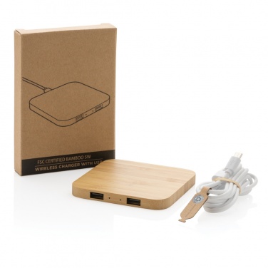 Logo trade reklaamtoote pilt: Bambusest 5W juhtmevaba laadija USB-ga
