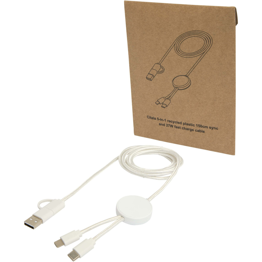Logotrade ärikingi foto: Citala 5-in-1 taaskasutatud plastist 150 cm kiirlaadimiskaabel