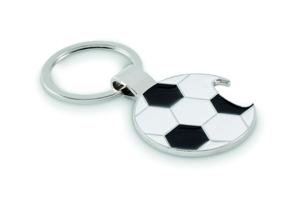 Logotrade meene foto: OPEN GOAL jalgpallikujuline võtmehoidja pudeliavajaga