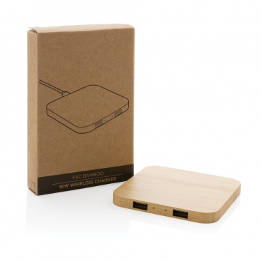 Logotrade mainoslahjat kuva: 10W bambuinen langaton laturi USB:llä