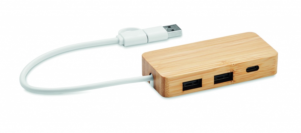 Logo trade mainostuotet tuotekuva: 3 portin USB-keskitin bambua