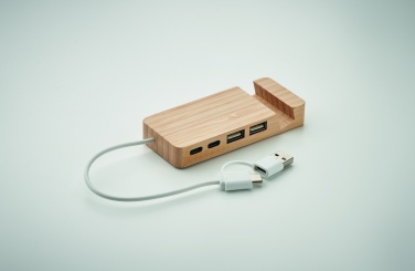 Logo trade mainostuotet tuotekuva: 4 portin USB-keskitin bambua