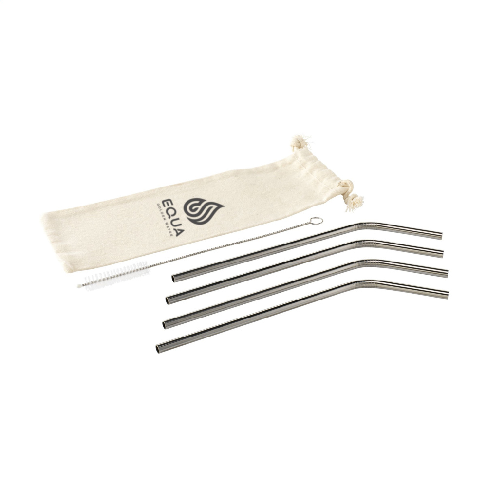 Logotrade mainoslahja tuotekuva: ECO RVS 4 kpl ECO Straw Set ruostumattomasta teräksestä valmistetut pillit