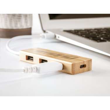 Logo trade mainoslahja kuva: Bambu USB-keskitin