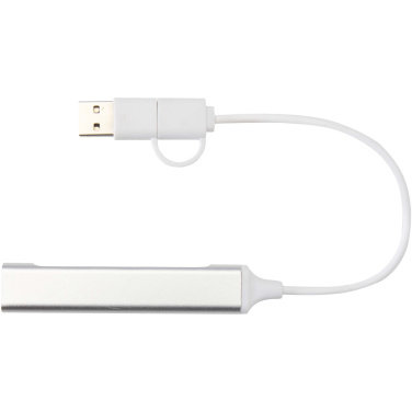 Logotrade liikelahjat mainoslahjat tuotekuva: Alkaid 4-porttinen kierrätetystä alumiinista valmistettu USB-A- ja Type-C-keskitin, jossa kaksi sisääntuloa