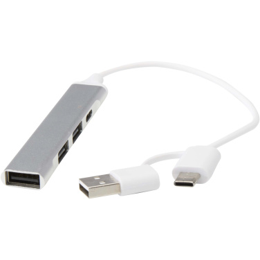 Logo trade liikelahja mainoslahja tuotekuva: Alkaid 4-porttinen kierrätetystä alumiinista valmistettu USB-A- ja Type-C-keskitin, jossa kaksi sisääntuloa