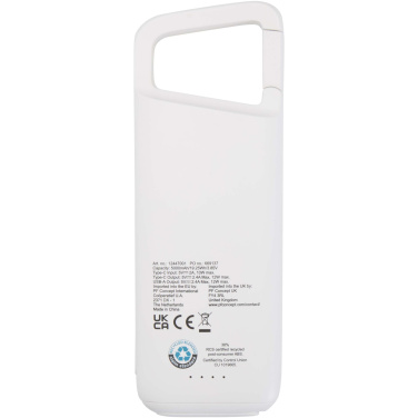 Logotrade liikelahja mainoslahja kuva: Alkes 5 000 mAh:n ja 12 W:n kierrätysmuovista valmistettu vedenkestävä varavirtalähde jousihaalla