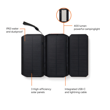 Logotrade mainoslahja ja liikelahja kuva: Nordic Drift Titan 10 000 mAh aurinkovirtapankki, 3 paneelia