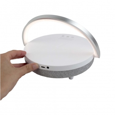 Logotrade verslo dovanos nuotrauka: Prixton 4-in-1 10W Bluetooth® garsiakalbis su LED apšvietimu ir belaidžio įkrovimo baze