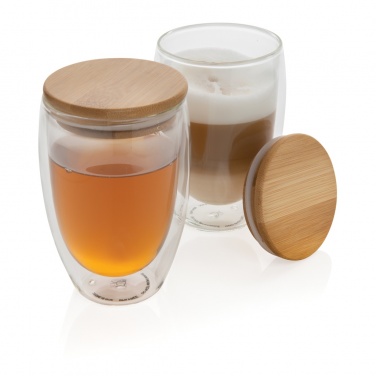 Logotrade profilprodukter bild: Dubbelväggigt borosilikatglas med bambulock, 350ml