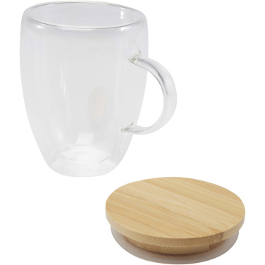 Logotrade profilreklam bild: Leona 350 ml glasmugg med bambulock