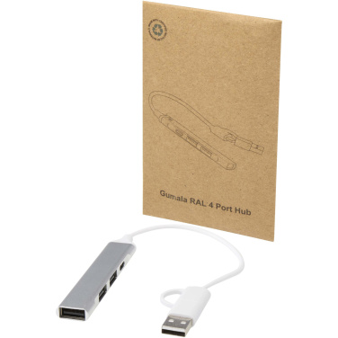 Logotrade presentreklam bild: Alkaid 4-portars USB-A- och Typ-C-hubb med dubbla ingångar av återvunnen aluminium