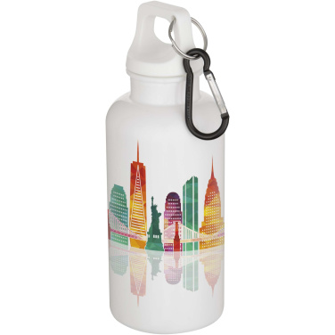 Logotrade reklamprodukter bild: Oregon 400 ml vattenflaska av RCS-certifierad återvunnen plast med karbinhake